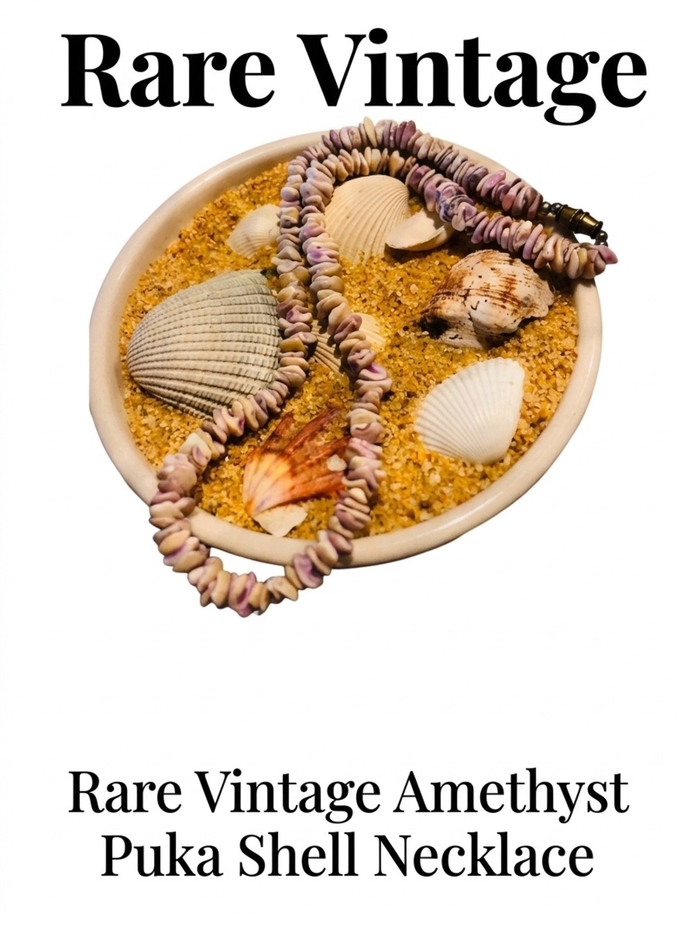 VINTAGE HAWAIIAN RARE AMETHYST PUKA SHELL NECKLACE